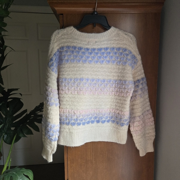 Dreamers By Debut Cream And Pastel Heart Knit Sweater Xs - Picture 2 of 6